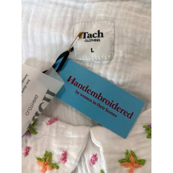 TACH‎ Clothing Size Large Larina Top Blouse Shirt Hand Embroidered White Gauzy - Picture 9 of 10